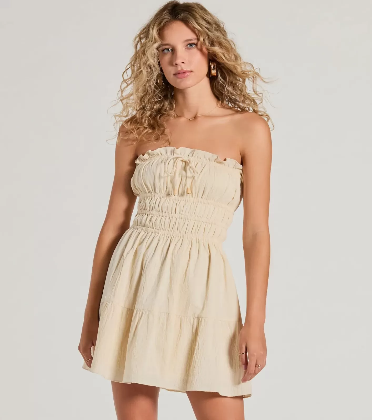 Windsor True Devotion Strapless Ruffle Skater Mini Dress TAUPE Sale