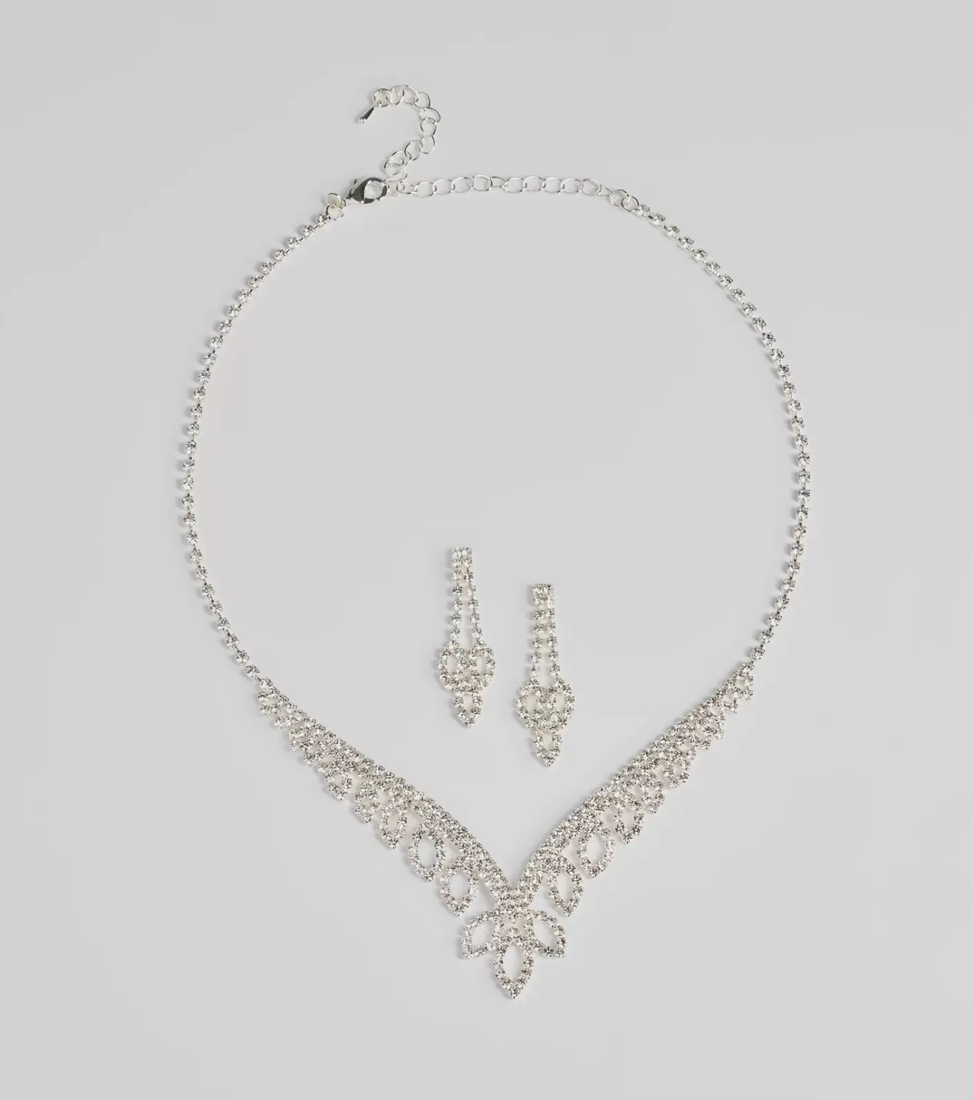 Windsor Ultimate Glam Vibes Rhinestone Necklace And Earrings Set SILVER New