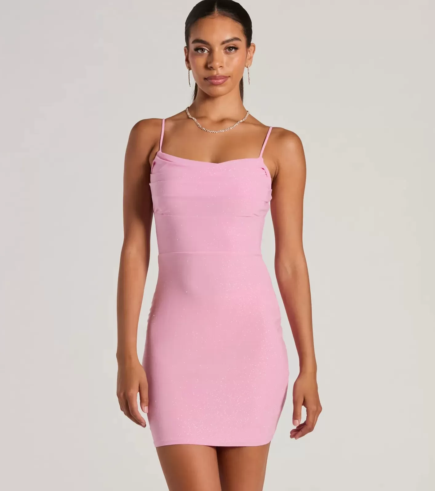 Windsor Unreal Sparkle Sleeveless Bodycon Glitter Mini Dress PINK Clearance