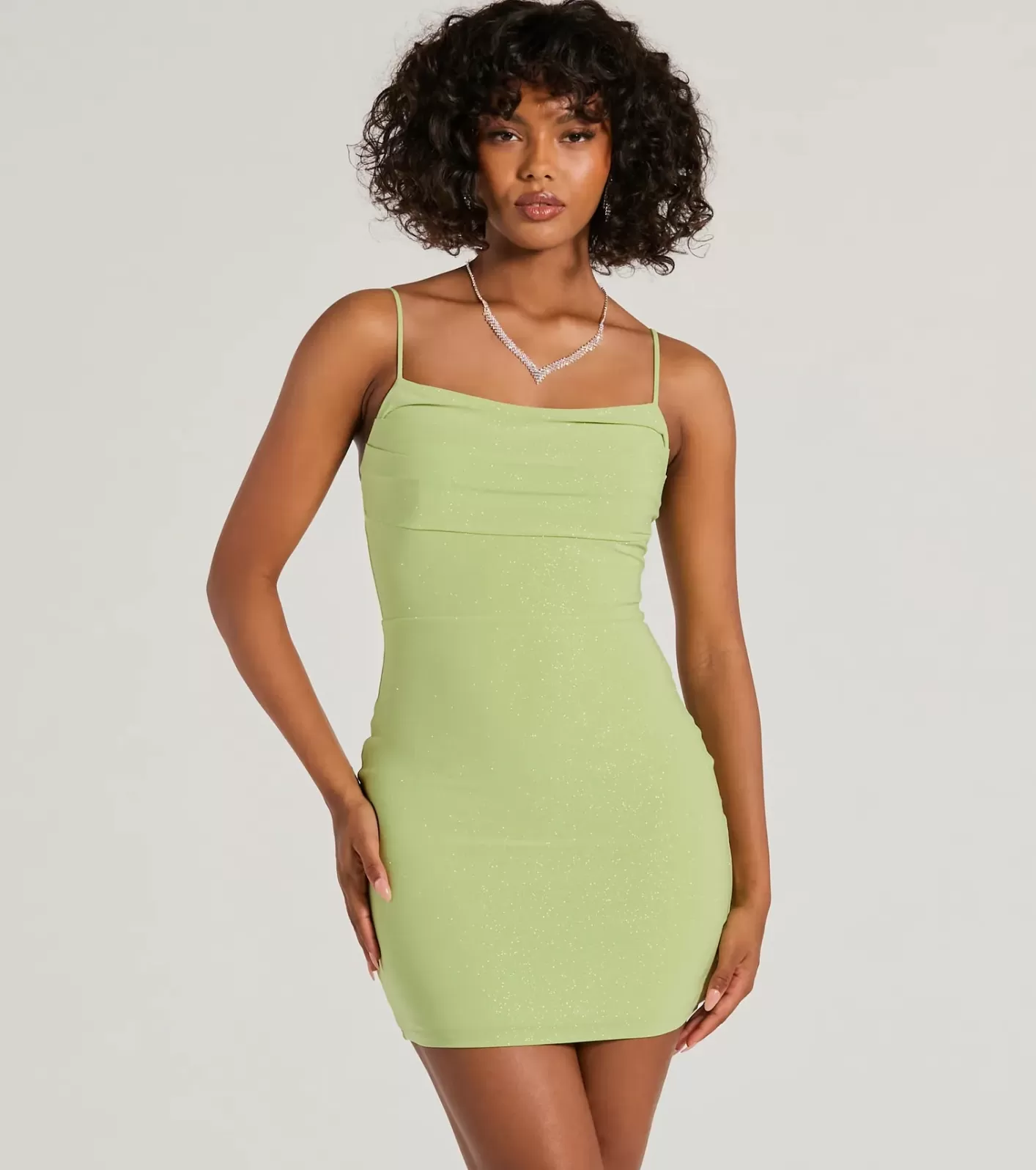 Windsor Unreal Sparkle Sleeveless Bodycon Glitter Mini Dress LIME Sale