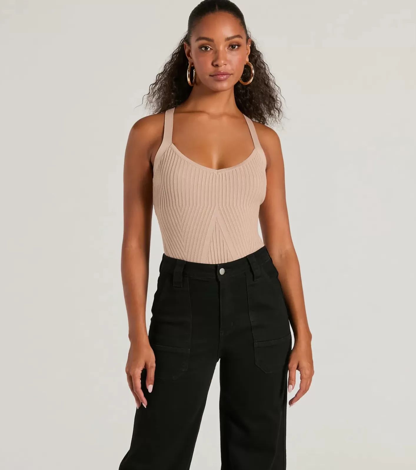 Windsor Up A Notch Sleeveless V-Neck Knit Bodysuit NATURAL Online