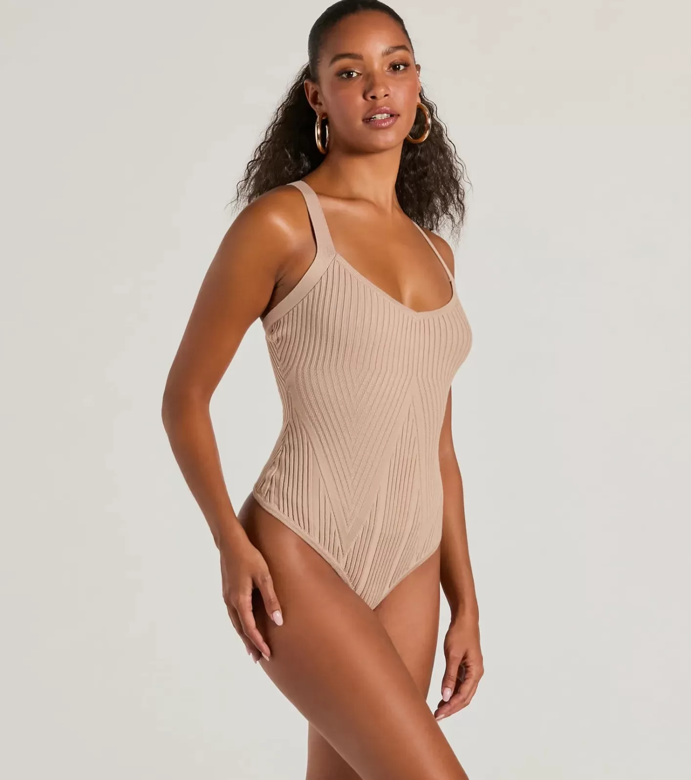 Windsor Up A Notch Sleeveless V-Neck Knit Bodysuit NATURAL Online