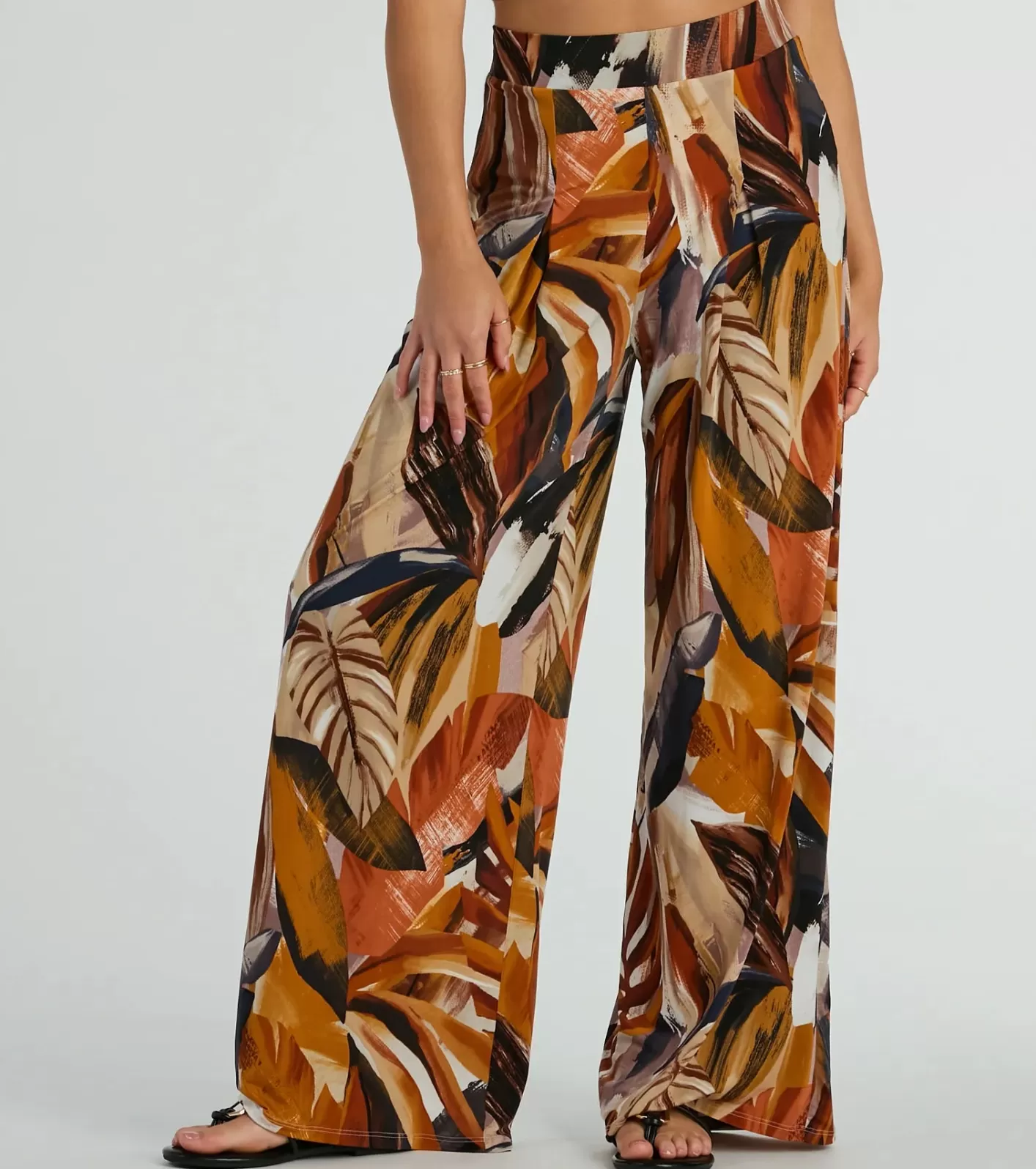 Windsor Vacay Ready Tropical Knit Wide-Leg Pants COGNAC Discount