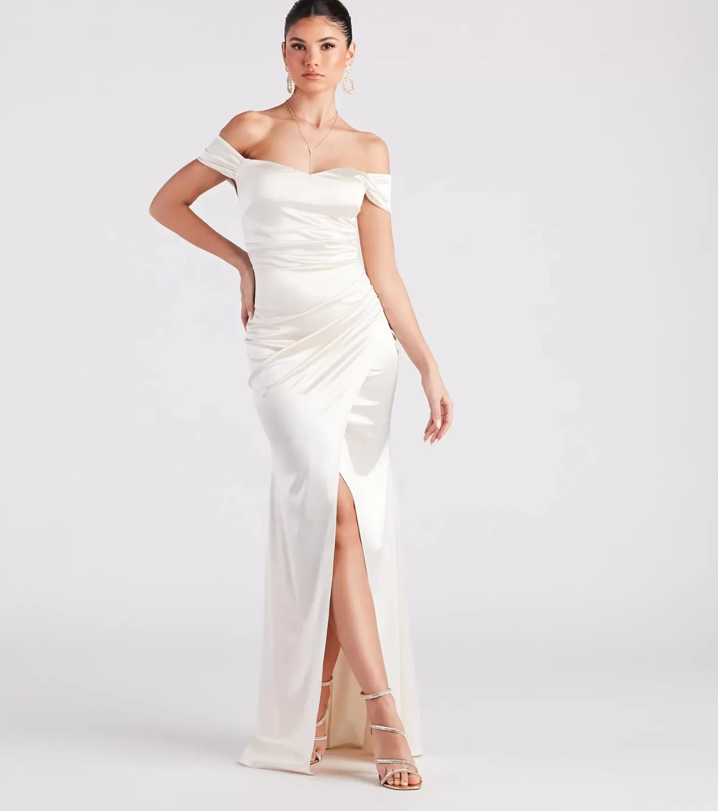 Windsor Valencia Formal Off-The-Shoulder Wrap Dress IVORY Fashion