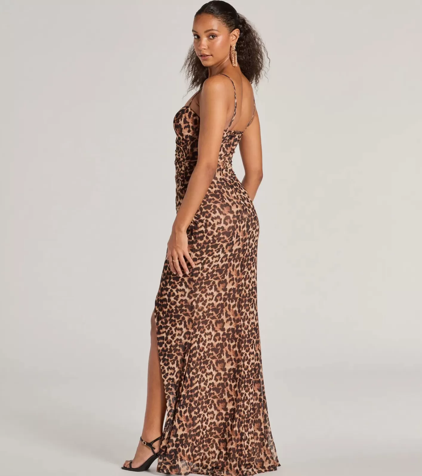 Windsor Velma Leopard Wrap Slit Mermaid Formal Dress BROWN Sale