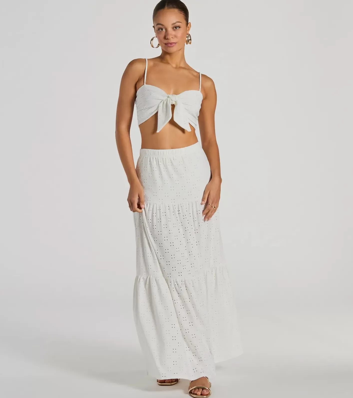 Windsor Vibe Of Summer High Rise Eyelet Maxi Skirt IVORY Fashion