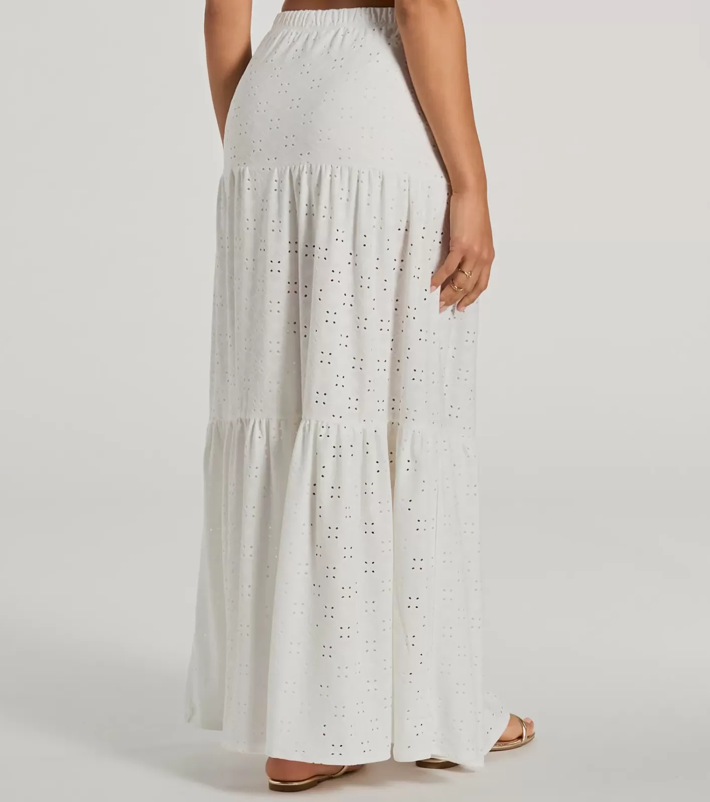 Windsor Vibe Of Summer High Rise Eyelet Maxi Skirt IVORY Fashion