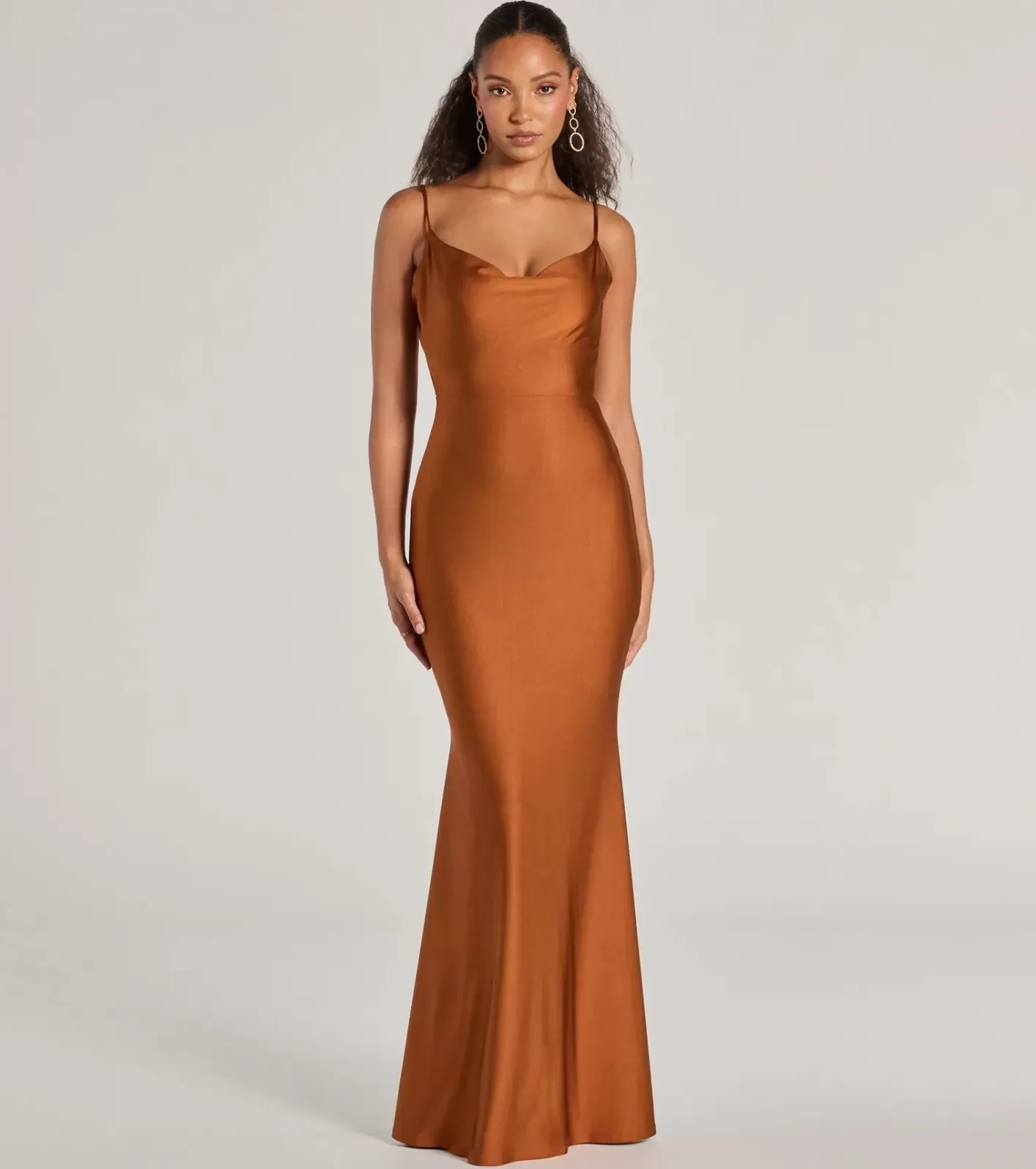Windsor Virginia Cowl Neck Tie-Back Mermaid Formal Dress COPPER Shop