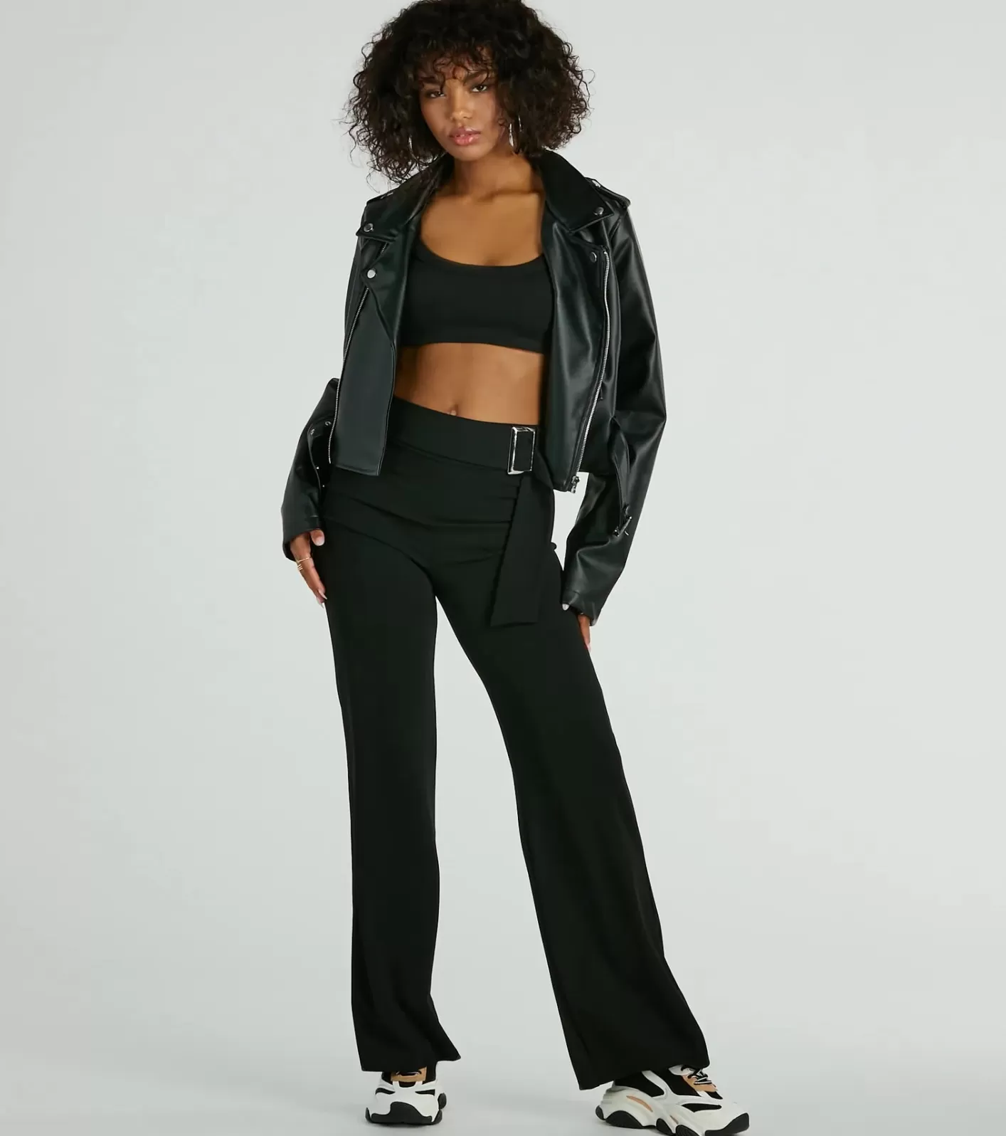 Windsor Walk The Walk High Rise Belted Crepe Trouser Pants BLACK Shop