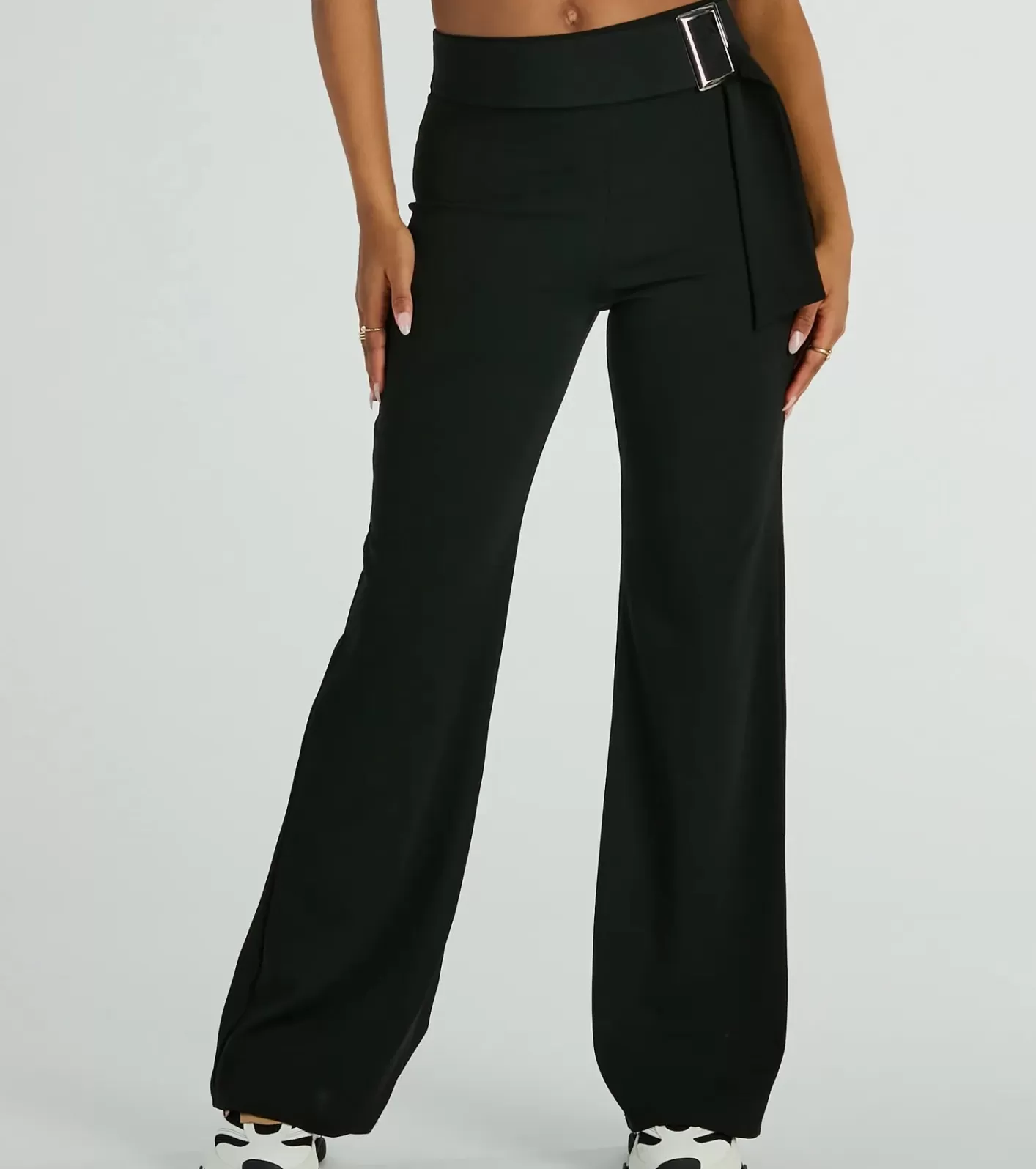 Windsor Walk The Walk High Rise Belted Crepe Trouser Pants BLACK Shop
