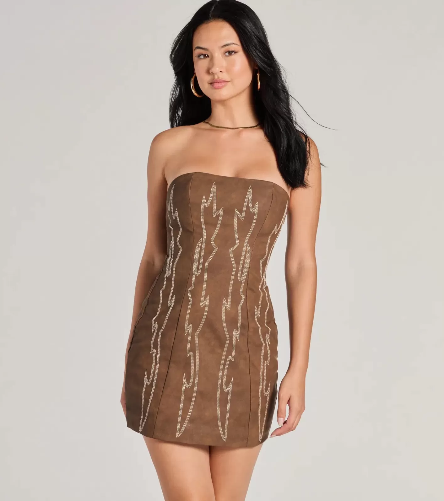 Windsor Western Baddie Strapless Lace-Up Mini Dress BROWN Fashion