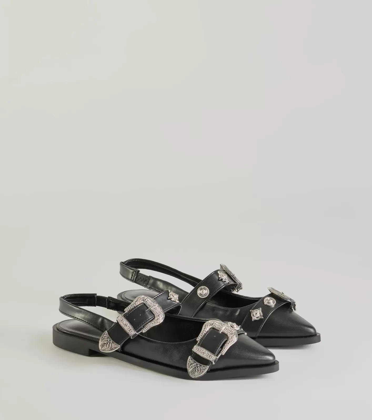 Windsor Western Flair Buckle Strap Sling-Back Flats BLACK Shop