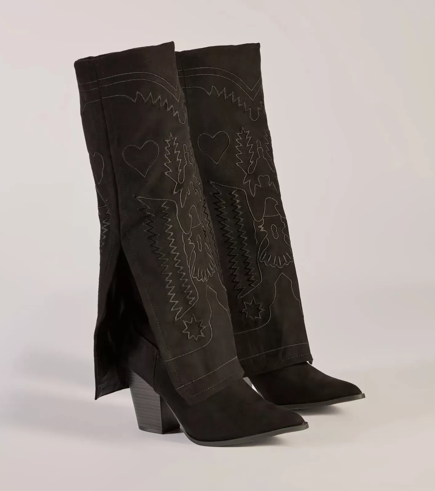 Windsor Western Flair Foldover Under-The-Knee-Boots BLACK Fashion