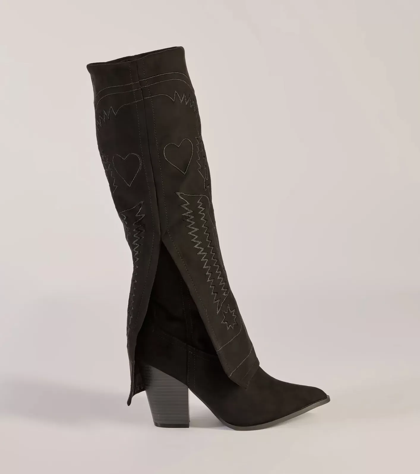 Windsor Western Flair Foldover Under-The-Knee-Boots BLACK Fashion