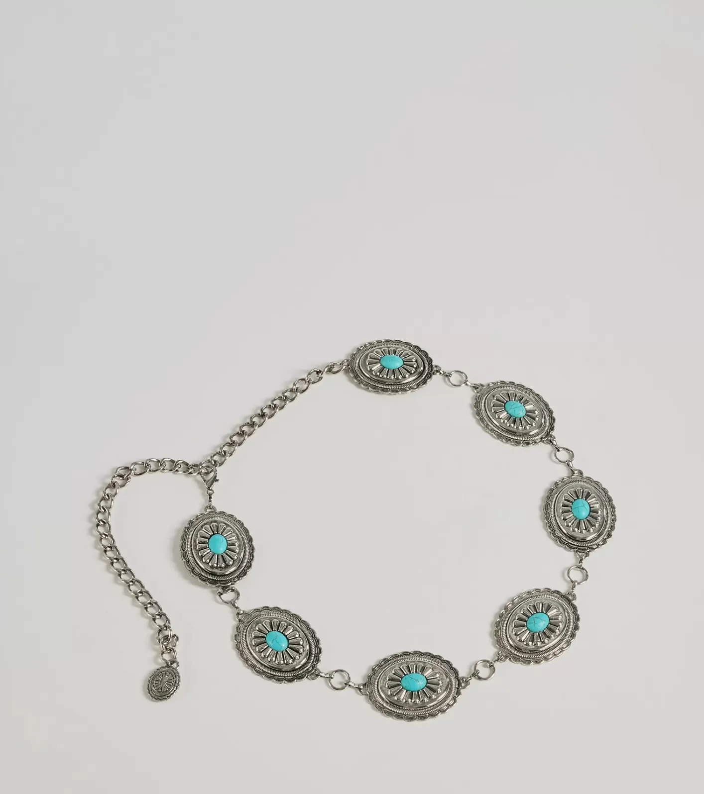 Windsor Western Flair Oval Concho Stone Chain Belt SILVER Best Sale