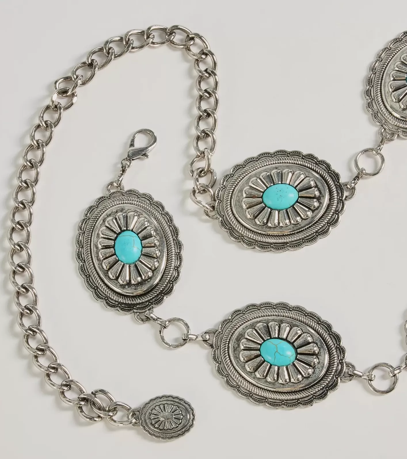 Windsor Western Flair Oval Concho Stone Chain Belt SILVER Best Sale