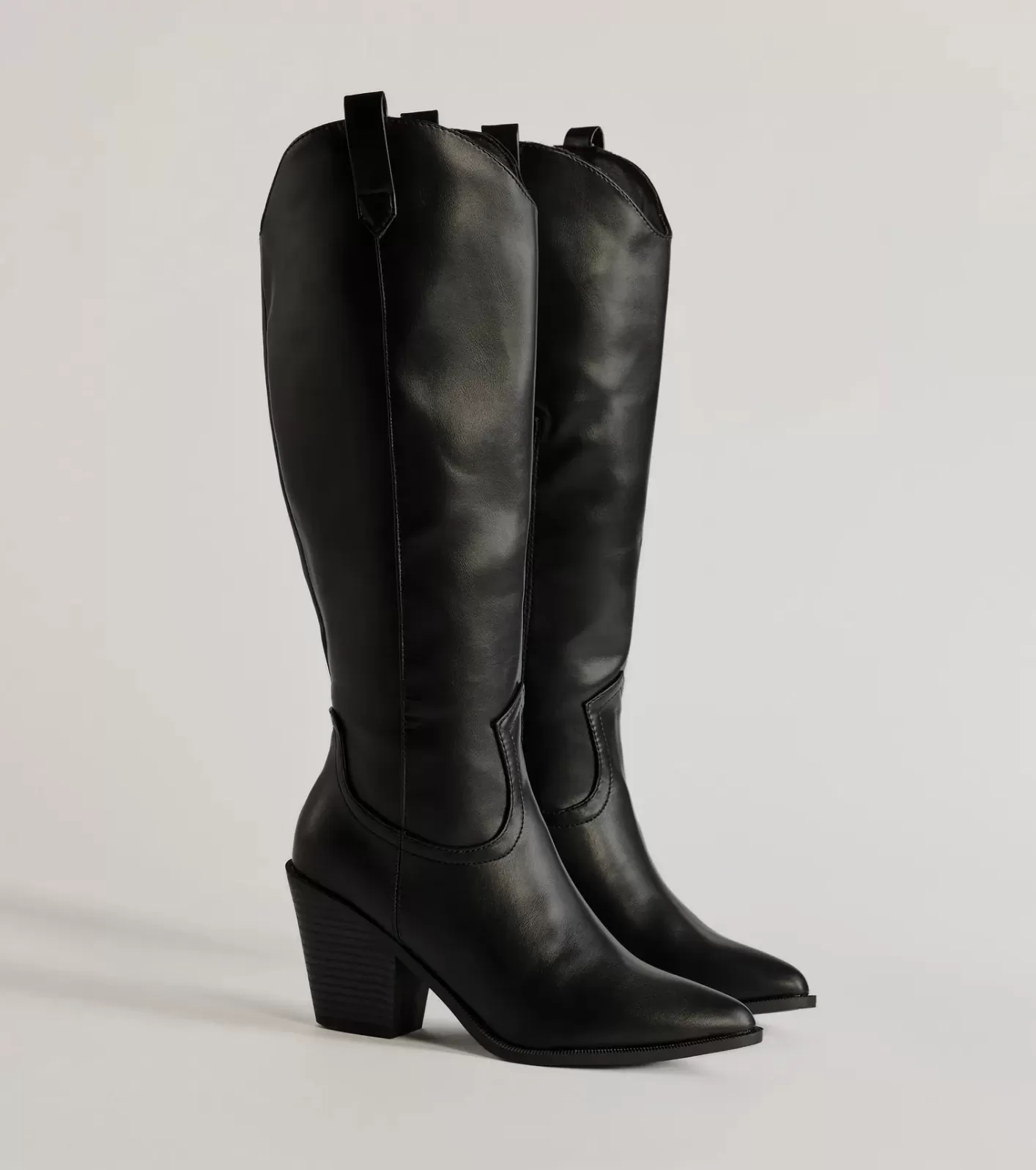 Windsor Western Sleek Knee-High Block Heel Boots BLACK Outlet