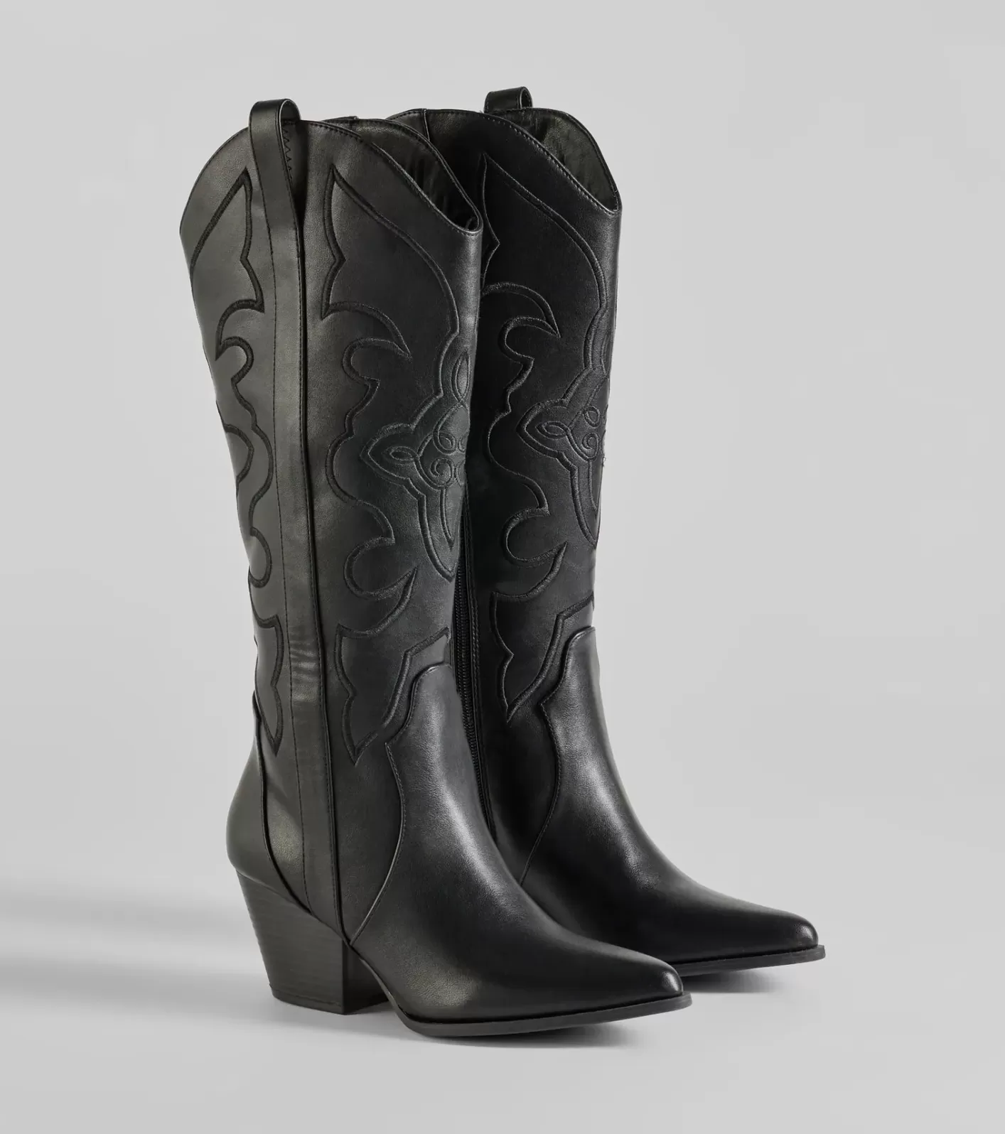 Windsor Western Standoff Faux Leather Cowboy Boots BLACK Cheap