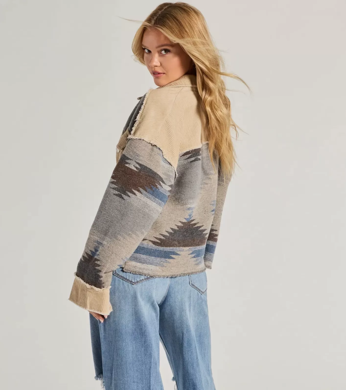Windsor Western Trend Corduroy Trim Woven Shacket TAUPE Online