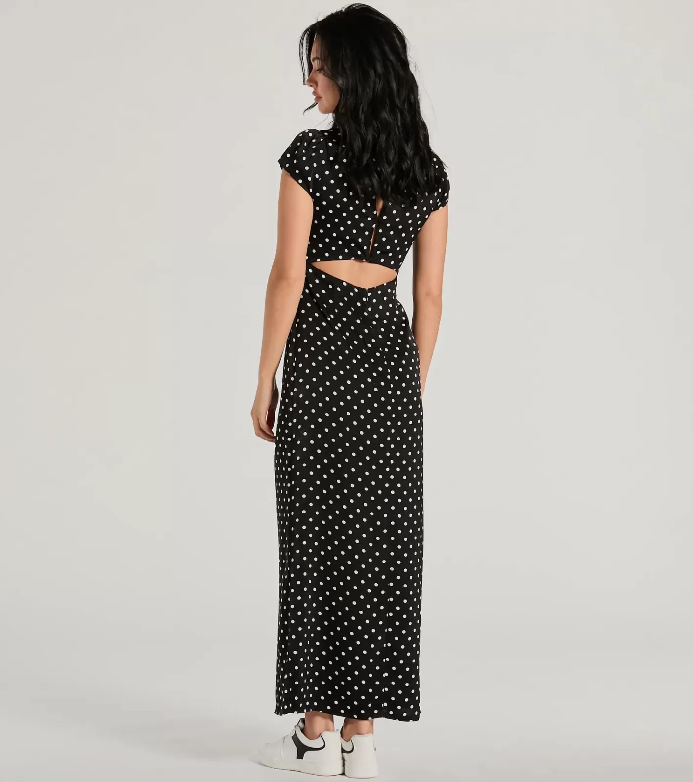 Windsor Whimsical Cutie Butterfly Polka Dot Satin Maxi Dress BLACK Best