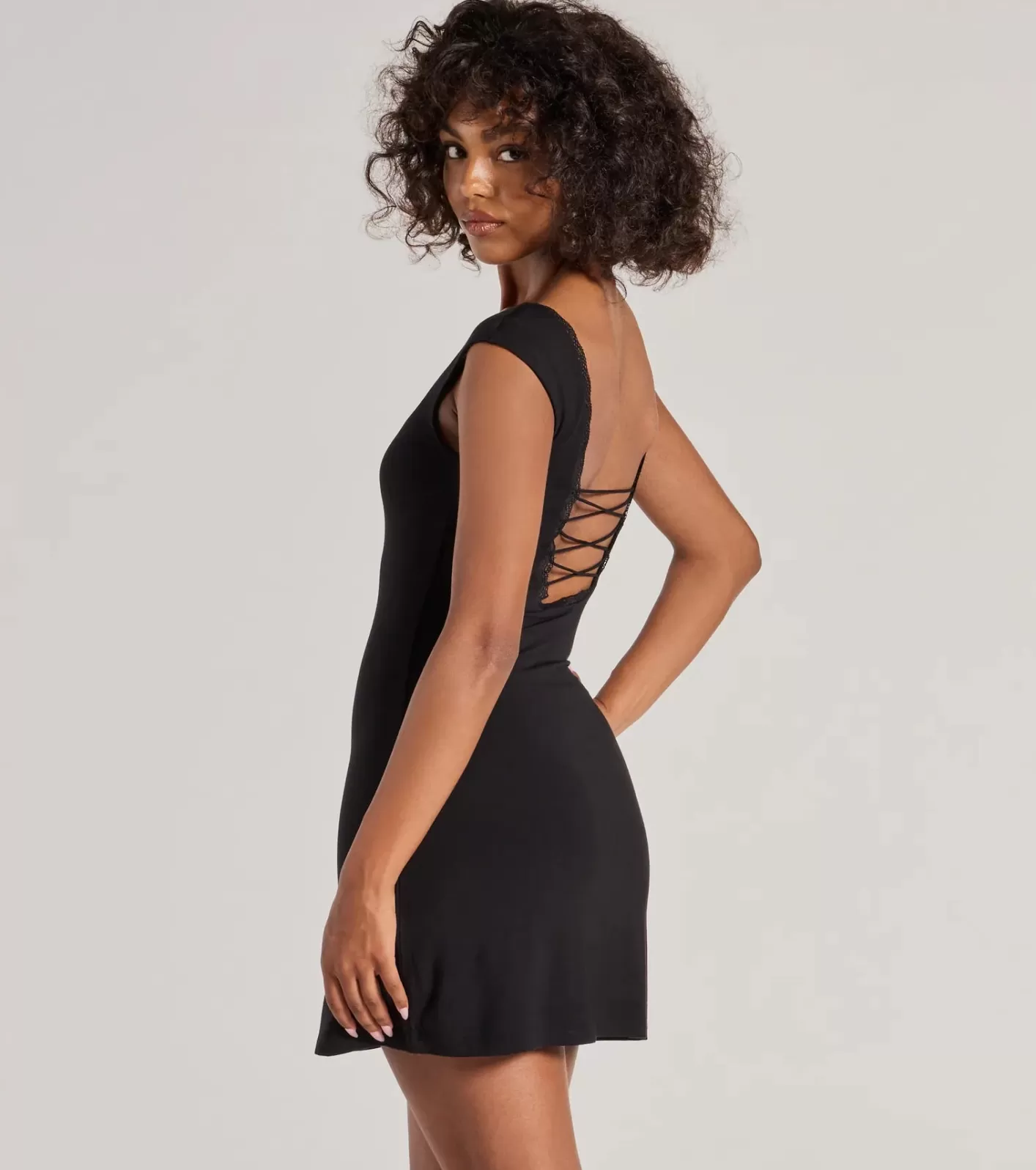 Windsor Whimsical Glam Bow and Lace Mini Dress BLACK Store