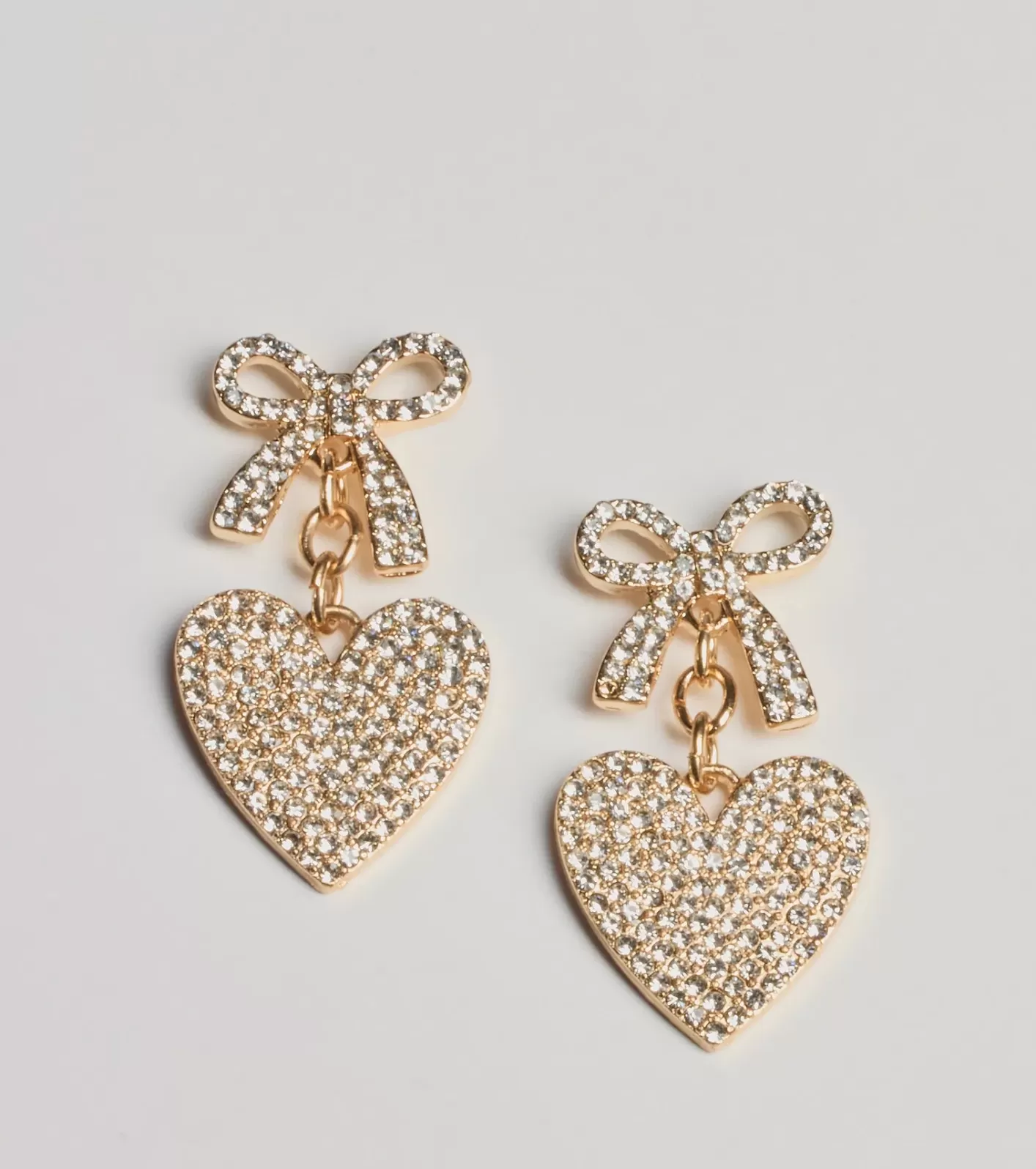 Windsor Whimsy Charm Rhinestone Bow And Heart Earrings GOLD Cheap