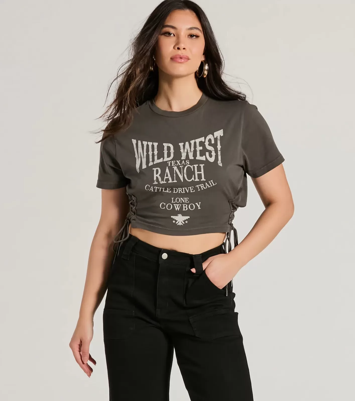 Windsor Wild West Lace-Up Crop Graphic Tee BLACK Shop