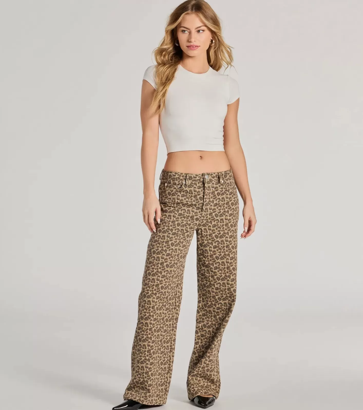 Windsor Wildly Chic Mid-Rise Print Baggy Pants LEOPARD Cheap