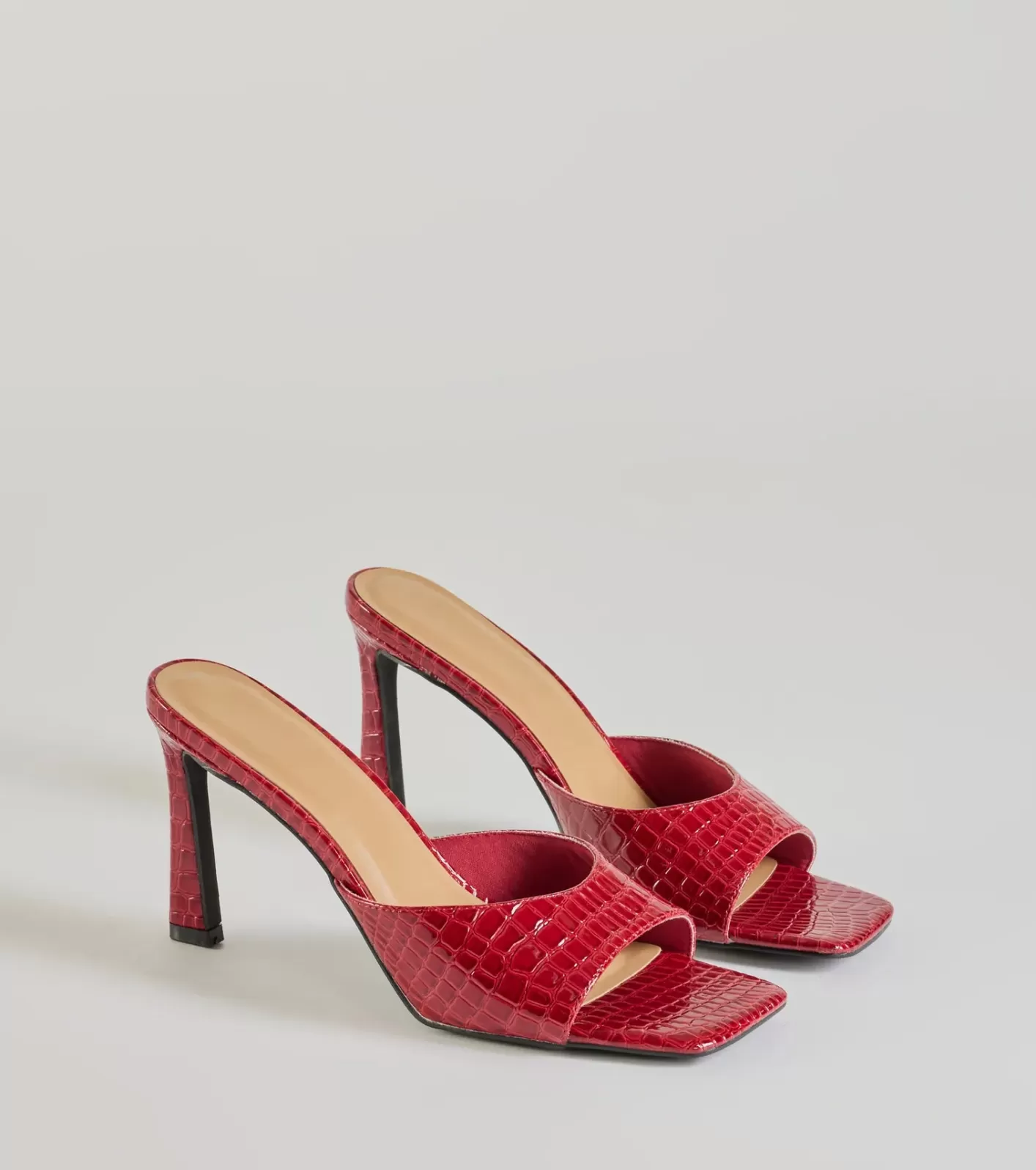Windsor Wildly Sophisticated Faux Croc-Embossed Stiletto Mules RED Discount