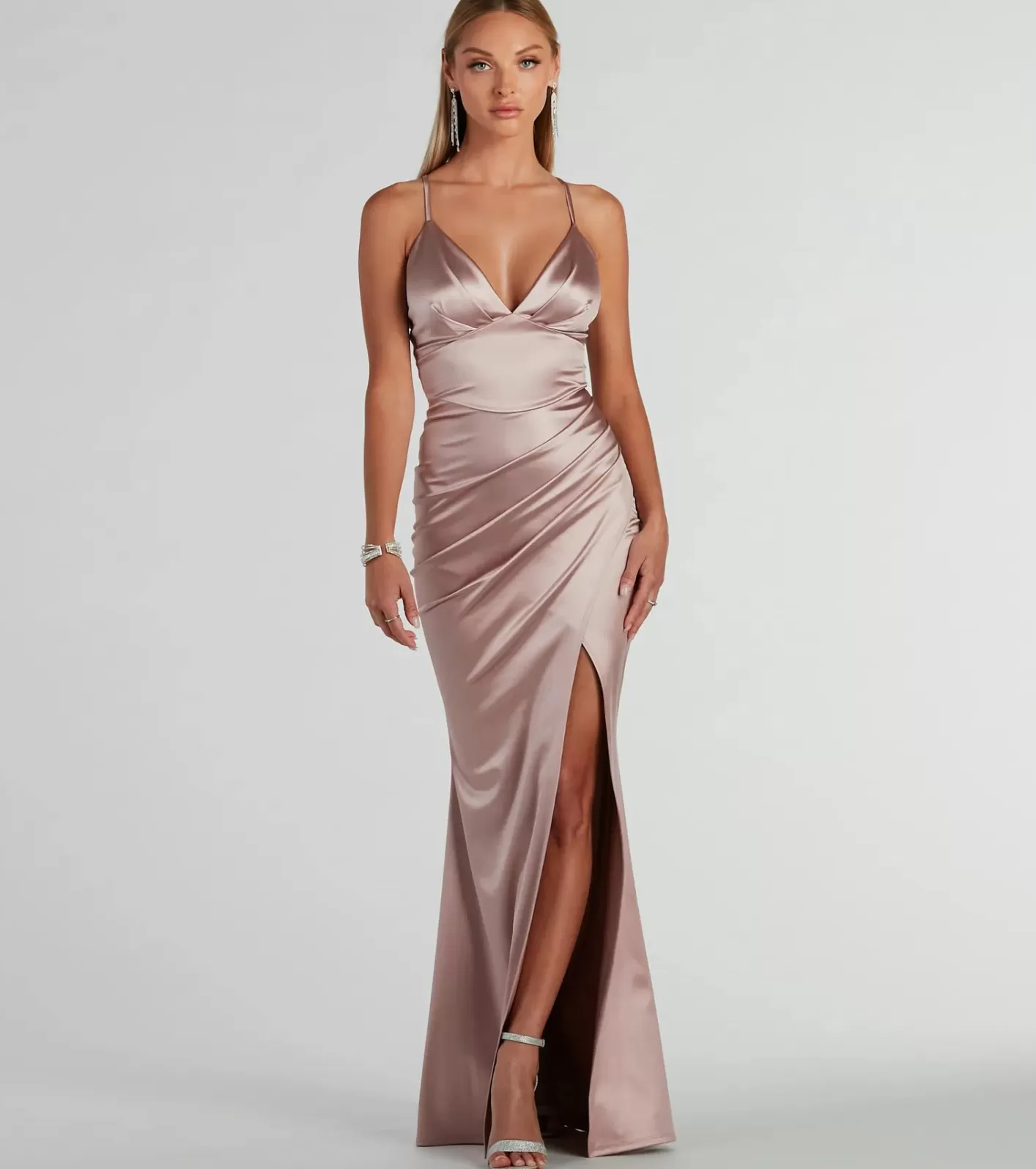 Windsor Zosia V-Neck Mermaid Satin Formal Dress PINK Store